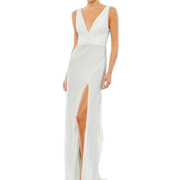 Mac Duggal 12336 Sleveless V Neck Jersey Gown White Special Occasions Size 0, 2 - Picture 1 of 3